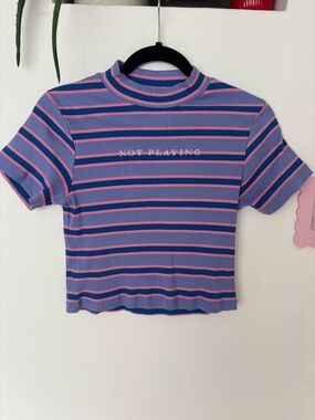 Lazy Oaf NOT PLAYING Ribbed Mock Neck Tee